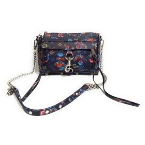 Rebecca Minkoff Mac Crossbody Shoulder Bag in Blue Floral Navy blue leather